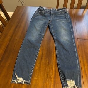 Loft frayed bottom blue skinny jeans